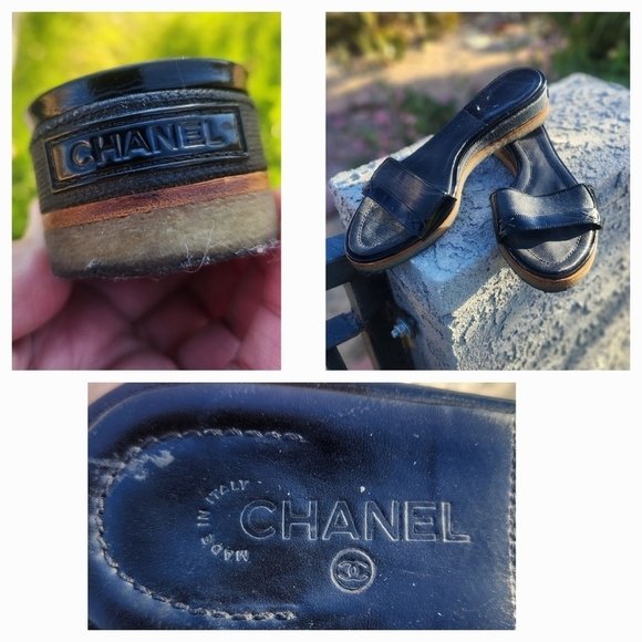 Vintage Black Canvas  Logo C Slide / SANDALS - Picture 1 of 1